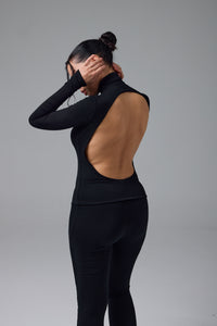 ARIA - BALIKÇI YAKA SIRT DETAY UZUN KOLLU T-SHIRT - SİYAH