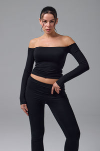 IKARA - AÇIK OMUZ UZUN KOL T-SHIRT - SİYAH