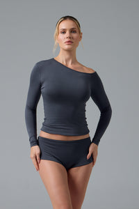 SERENE - ASİMETRİK TEK OMUZ DETAY T-SHIRT - BLUEBERRY