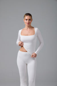 HELEN - KARE YAKA UZUN KOL T-SHIRT - CREAM