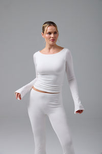 HOFLICH - KAYIK YAKA FLARE KOL T-SHIRT - CREAM