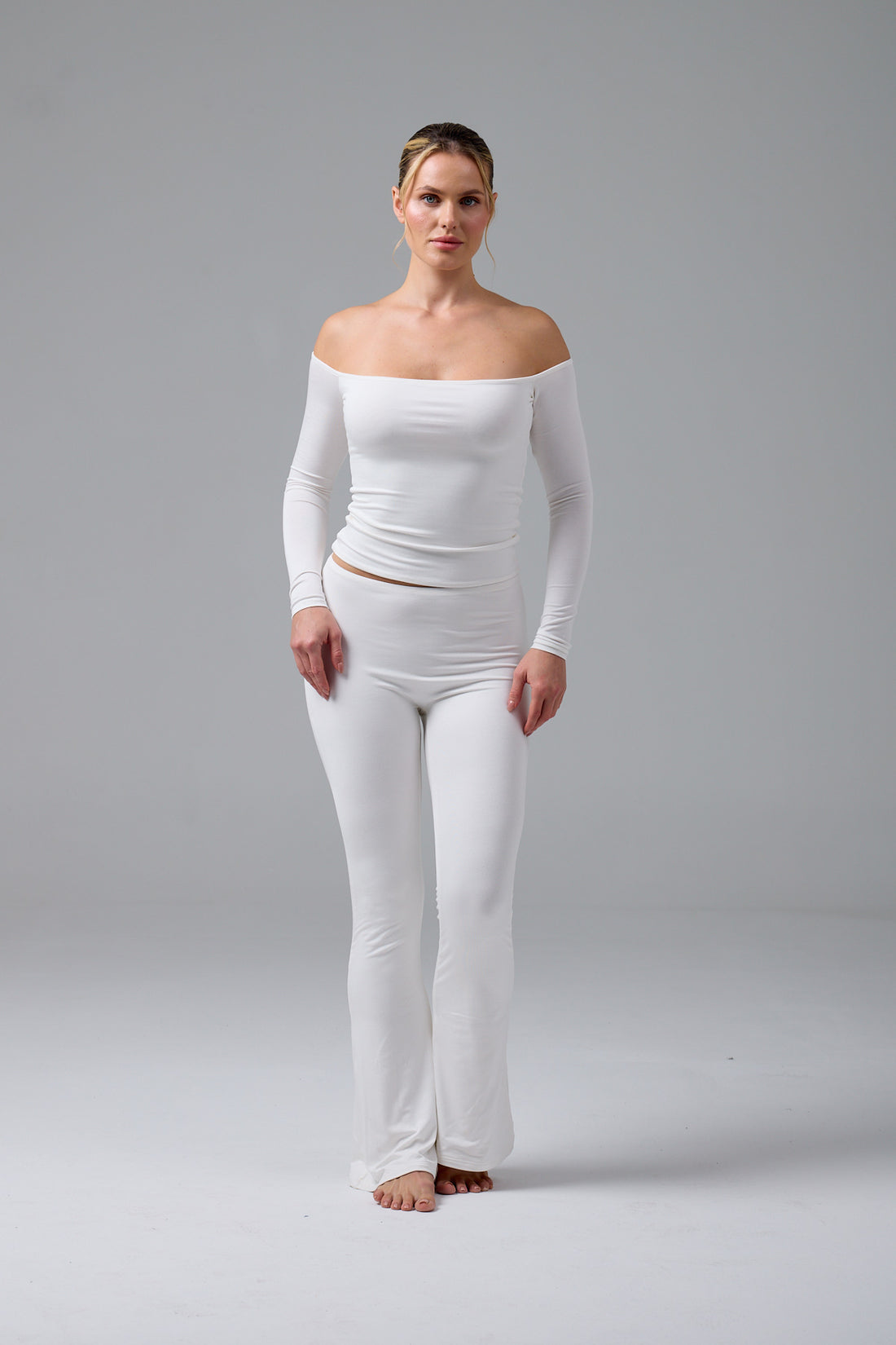 IKARA - AÇIK OMUZ UZUN KOL T-SHIRT - CREAM