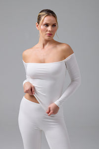 IKARA - AÇIK OMUZ UZUN KOL T-SHIRT - CREAM