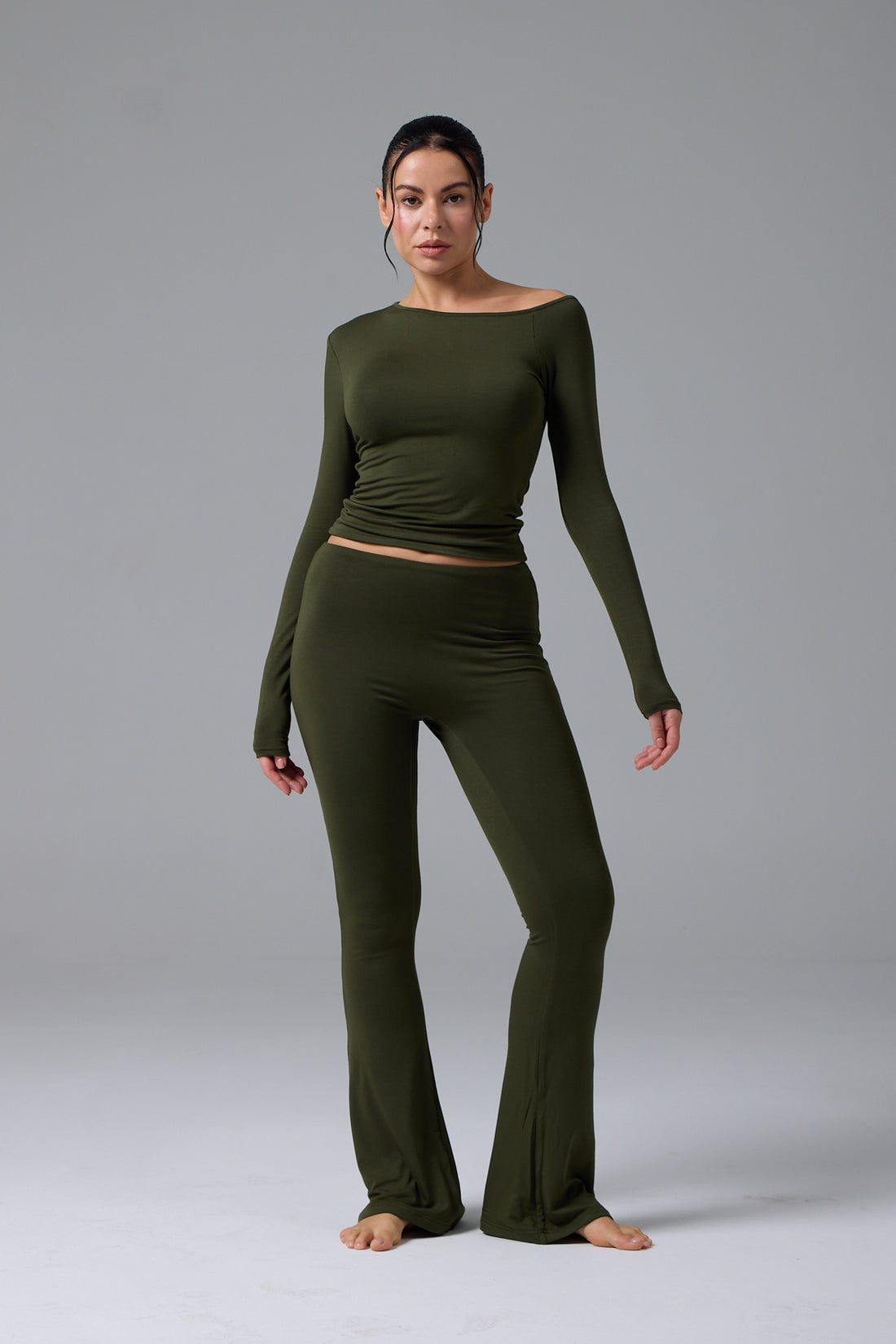 SERENE - ASİMETRİK TEK OMUZ DETAY T-SHIRT - GREEN OLIVE