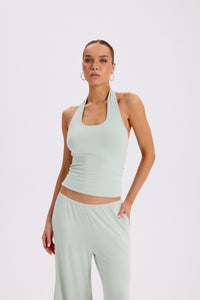 VALERA - SIRT DETAY BOYUN BANTLI T-SHIRT - MATCHA