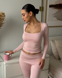 HELEN - KARE YAKA UZUN KOL T-SHIRT - COTTON CANDY