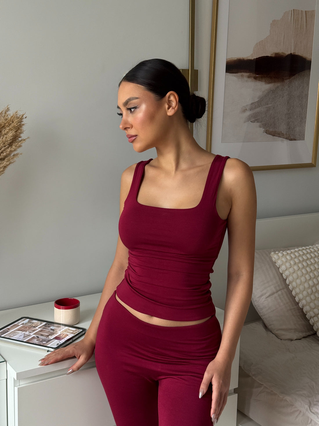 PUKET - KALIN ASKILI ATLET T-SHIRT- RED PLUM