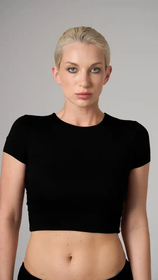 Ozy - Yuvarlak Yaka Kap Kol Crop T-Shırt