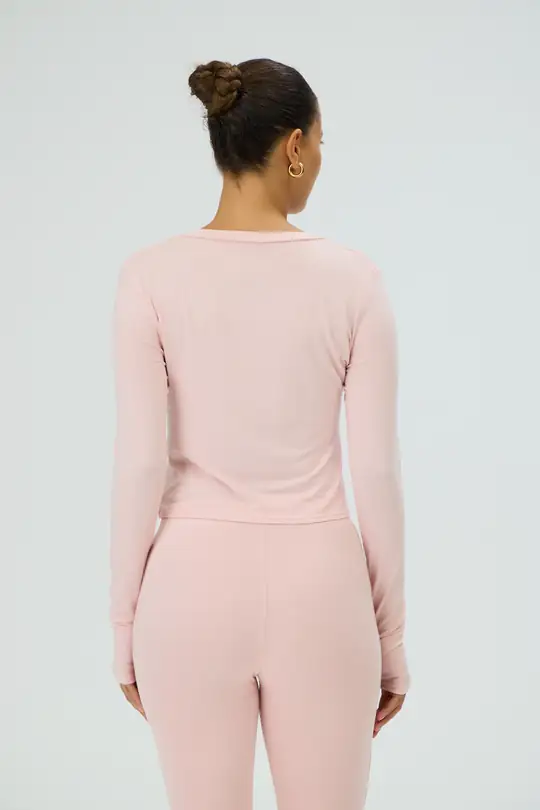 Late Checkout - V Yaka Parmak Geçmeli Homewear Üst