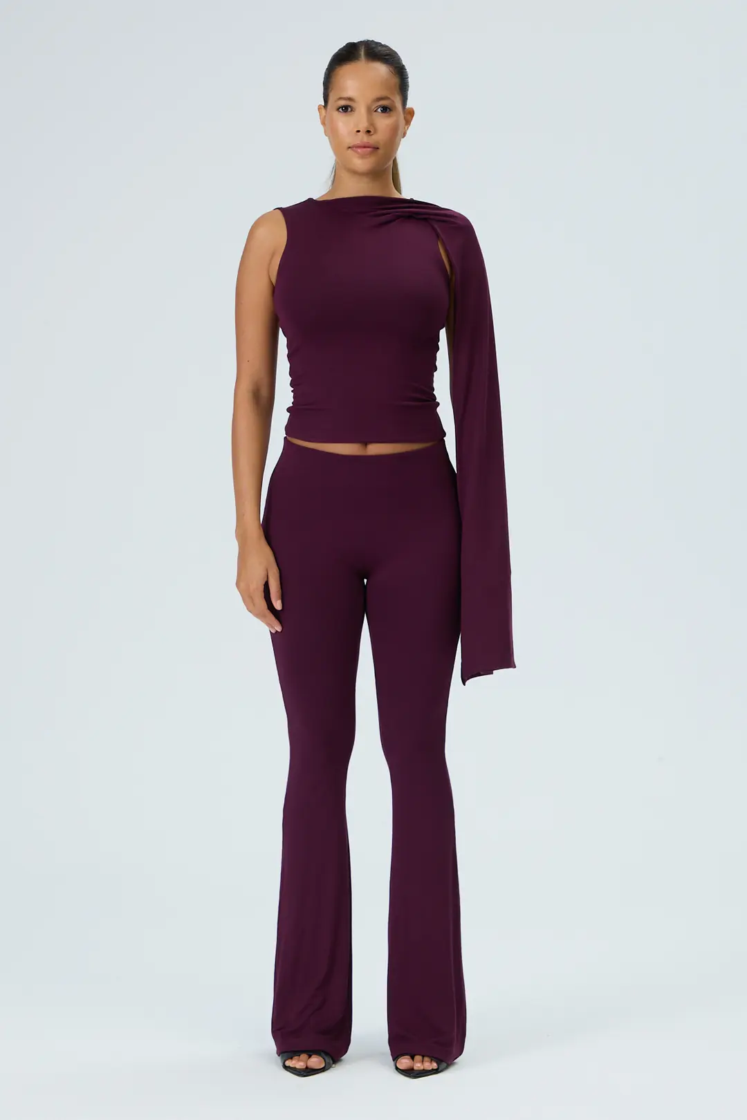 MEDNA - BOYUNDAN UZANAN ŞAL DETAYLI KOLSUZ T-SHIRT - MULBERRY