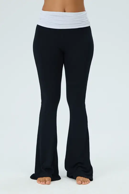 Kontrast Katlanabilir Bel Flared Pants