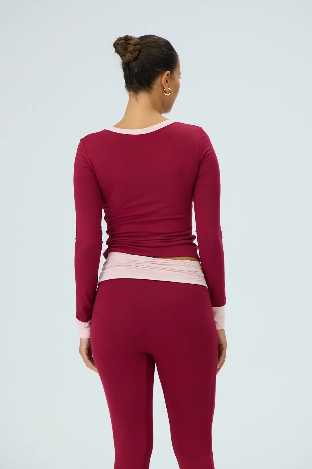 RIVIERA - KONTRAST YAKA VE KOL UCU DETAYLI T-SHIRT - RED PLUM / COTTON CANDY