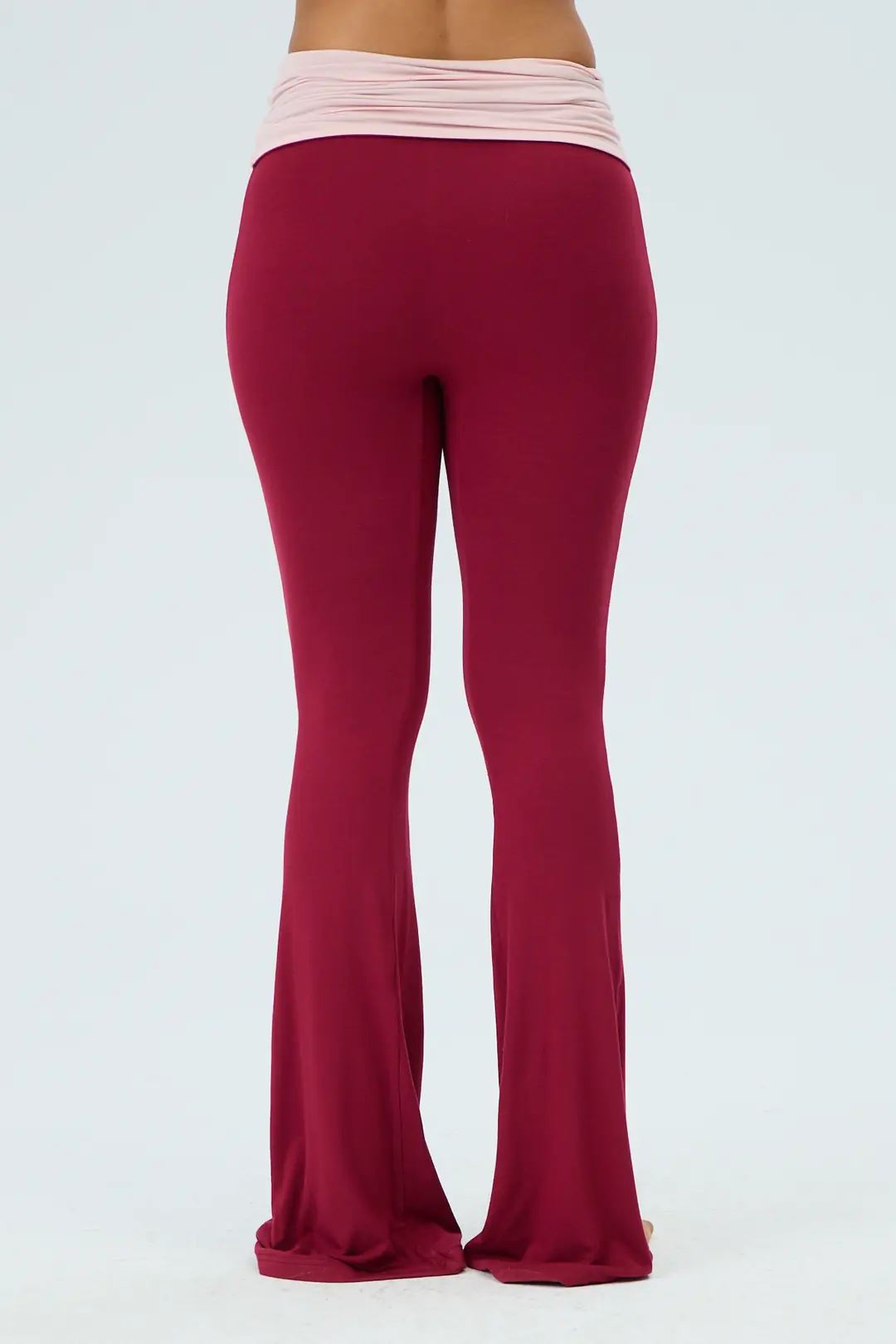 KONTRAST KATLANABİLİR BEL FLARED PANTS - RED PLUM & COTTON CANDY — 3