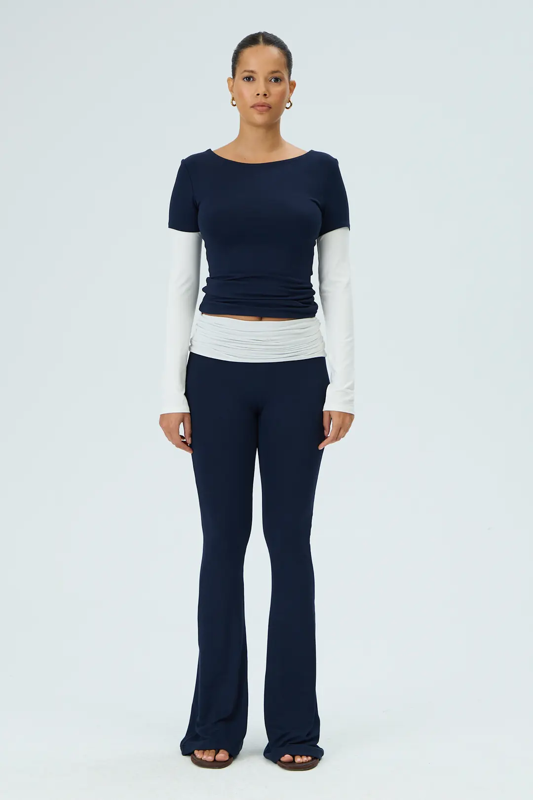 REPLAY - KATMAN ETKİLİ KONTRAST KOL T-SHIRT - NAVY / CREAM