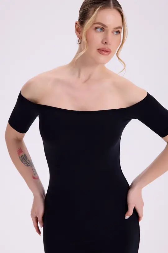 Ikara - Açık Omuz Kısa Kol Mini Elbise