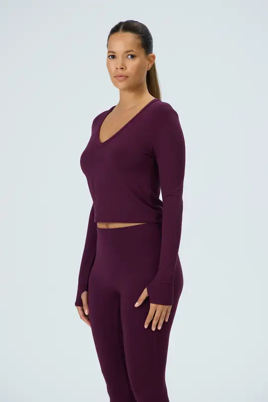 Late Checkout - V Yaka Parmak Geçmeli Homewear Üst