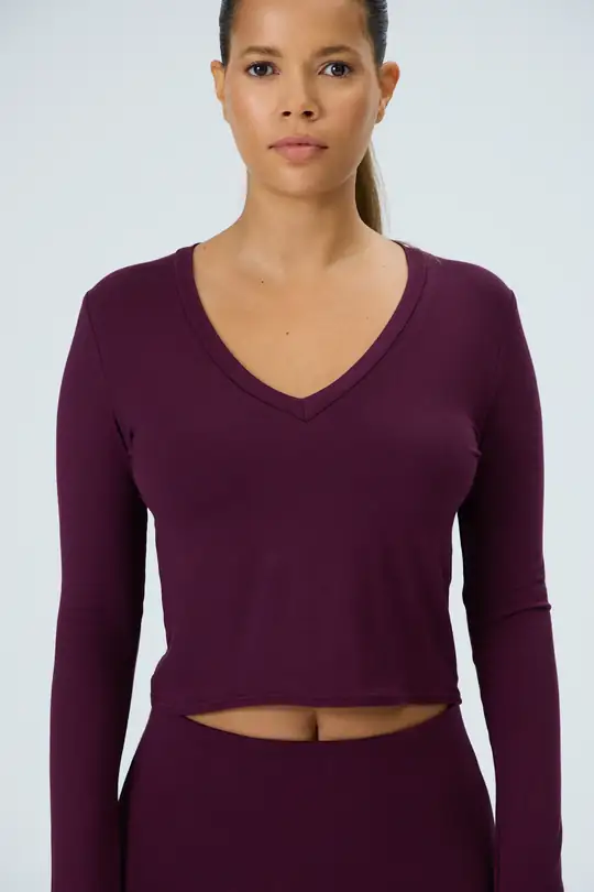 Late Checkout - V Yaka Parmak Geçmeli Homewear Üst