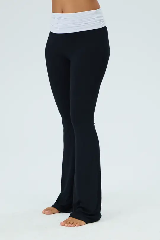 Kontrast Katlanabilir Bel Flared Pants
