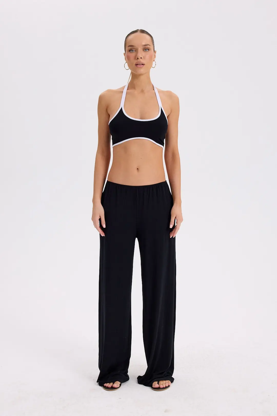 POLE - ÇİFT ASKILI HALTER CROP TOP - SİYAH & BEYAZ