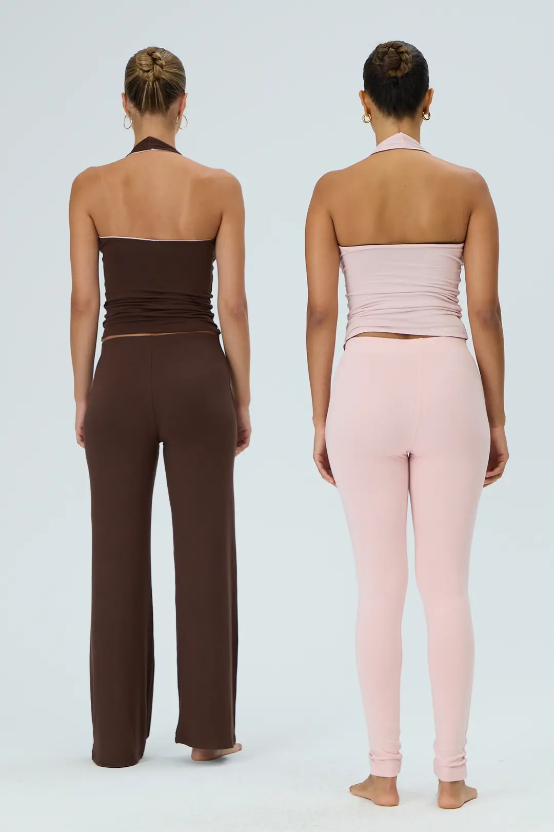VALÉRA DUAL - ÇİFT TARAFLI & ÇİFT RENKLİ AÇIK SIRTLI BOYUN BANTLI T-SHIRT - CHOCOLATE & COTTON CANDY