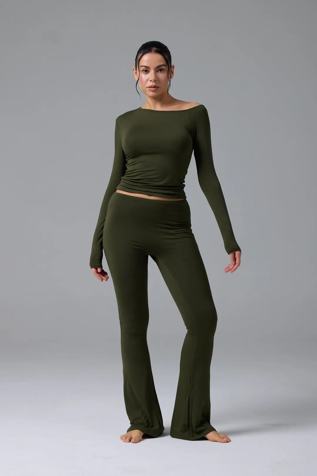 SERENE - ASİMETRİK TEK OMUZ DETAY T-SHIRT - GREEN OLIVE
