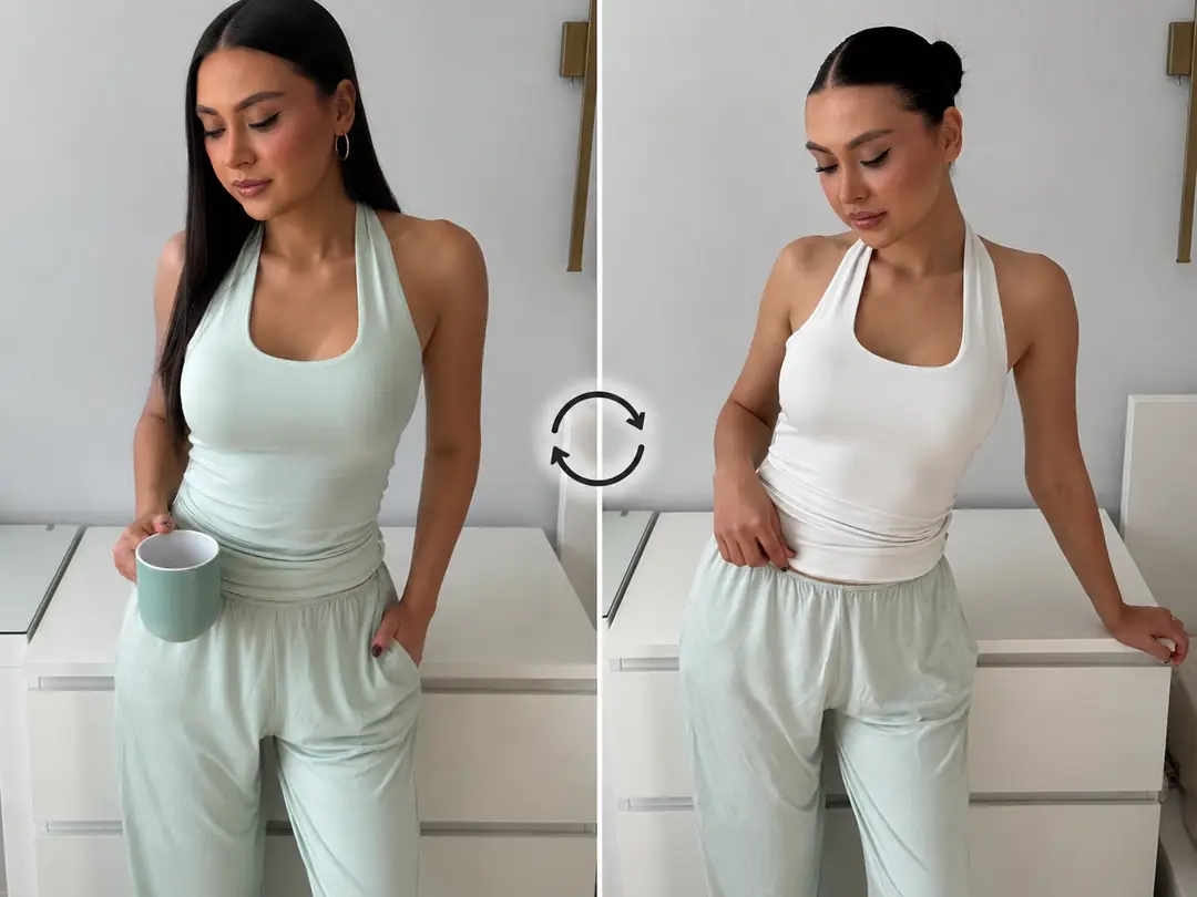 VALÉRA DUAL - ÇİFT TARAFLI & ÇİFT RENKLİ AÇIK SIRTLI BOYUN BANTLI T-SHIRT — 3