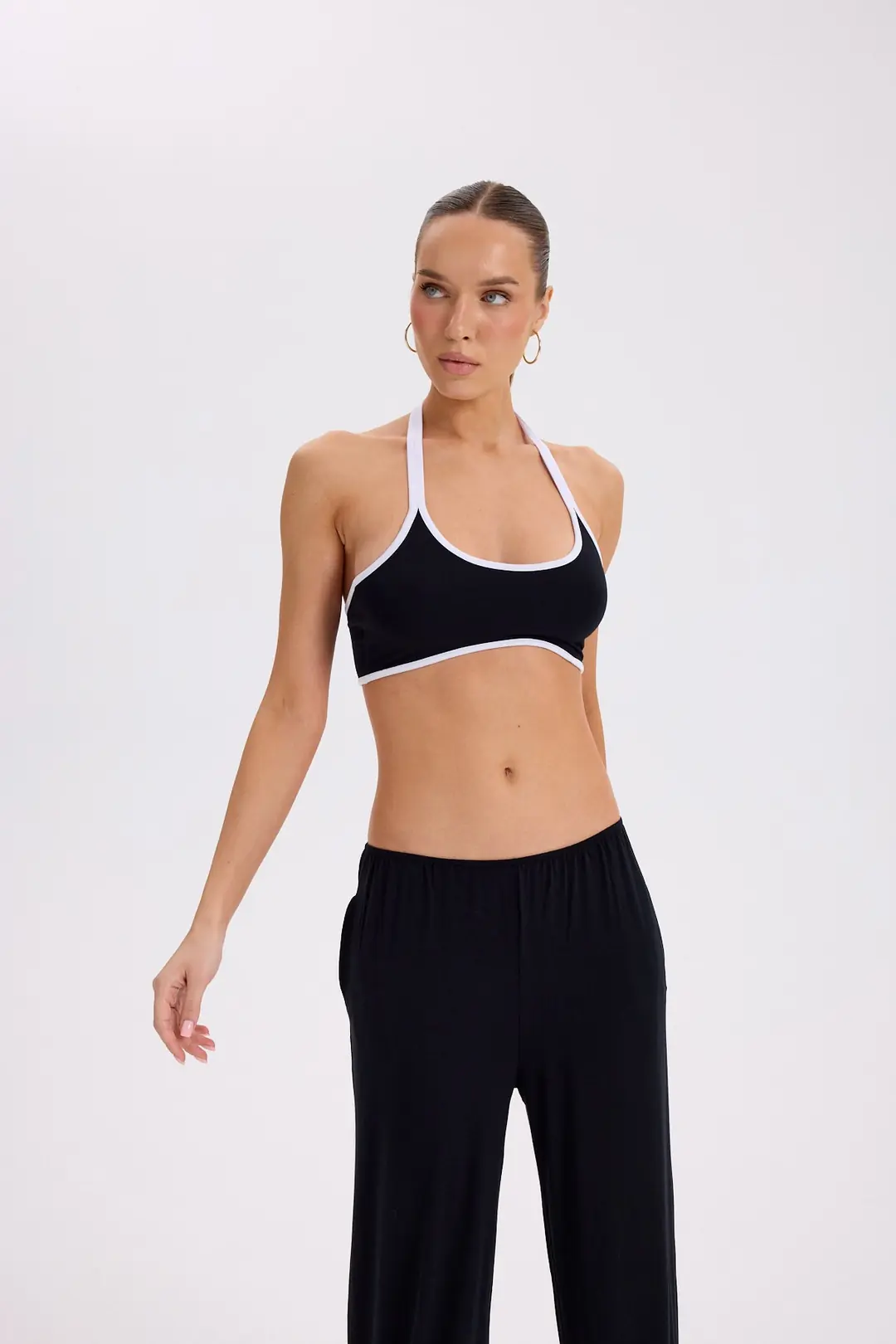 POLE - ÇİFT ASKILI HALTER CROP TOP - SİYAH & BEYAZ