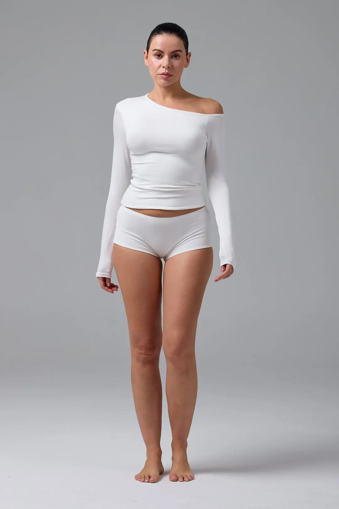 SERENE - ASİMETRİK TEK OMUZ DETAY T-SHIRT - CREAM