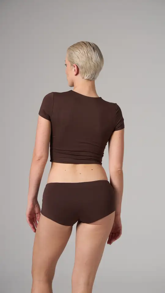 Ozy - Yuvarlak Yaka Kap Kol Crop T-Shırt