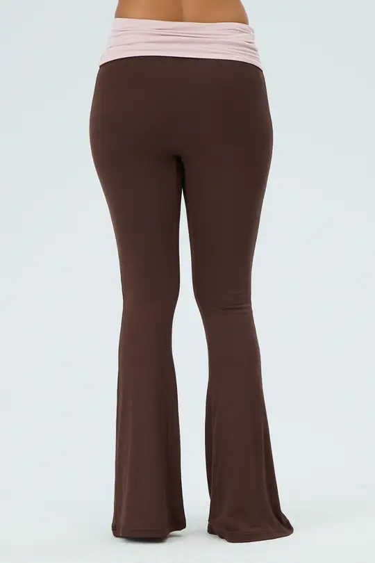 Kontrast Katlanabilir Bel Flared Pants