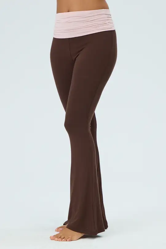 Kontrast Katlanabilir Bel Flared Pants