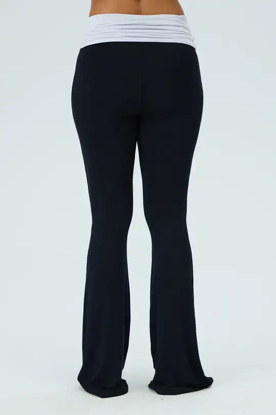 Kontrast Katlanabilir Bel Flared Pants