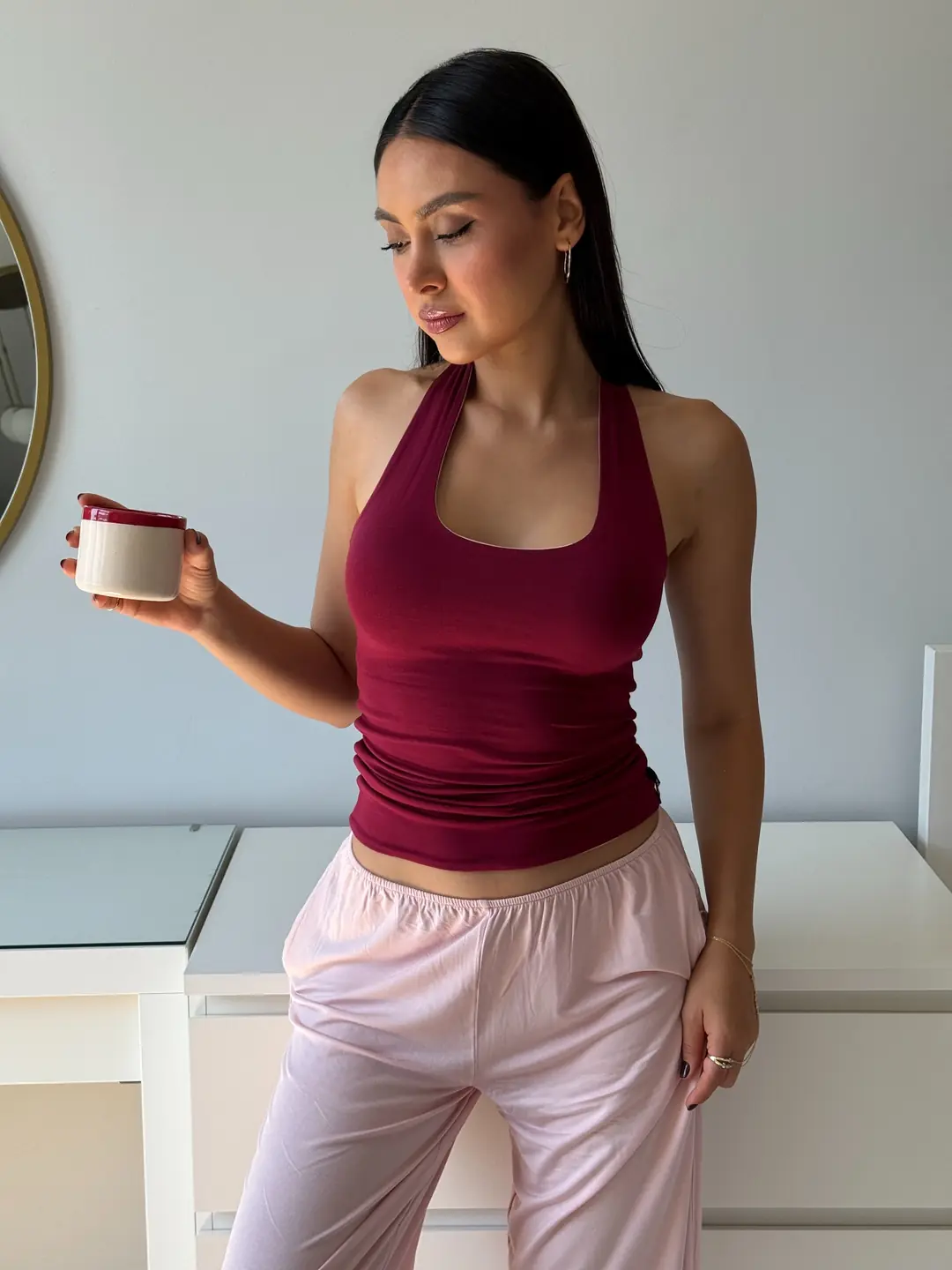 VALÉRA DUAL - ÇİFT TARAFLI & ÇİFT RENKLİ AÇIK SIRTLI BOYUN BANTLI T-SHIRT — 1